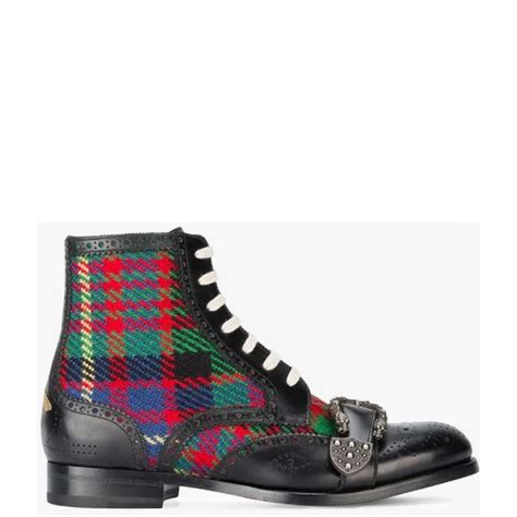 gucci queercore laced buckle boot plaid|Gucci Tartan Queercore Brogue Boot In Black .